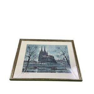 Vintage Geissler 1922 Cologne Cathedral Germany framed lithograph 15x18.5